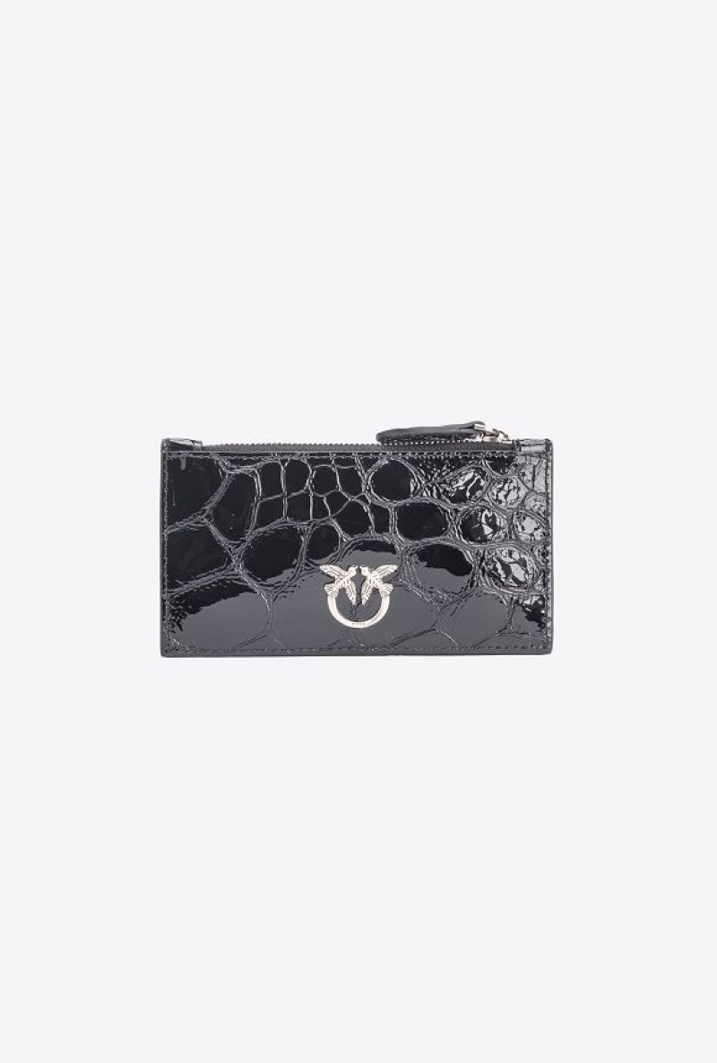 Pinko Galleria Glossy Crocodile-print Card Holder Černé Stříbrné | SN-PKO34298