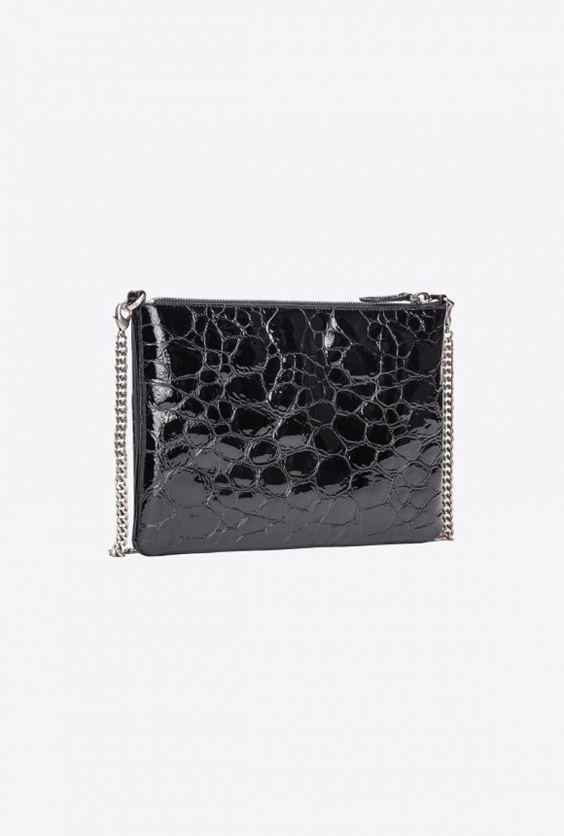 Pinko Galleria Lakovaná Crocodile Byty Love Bag Černé Stříbrné | SN-PKO34302