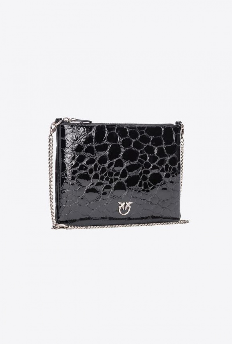 Pinko Galleria Lakovaná Crocodile Byty Love Bag Černé Stříbrné | SN-PKO34302