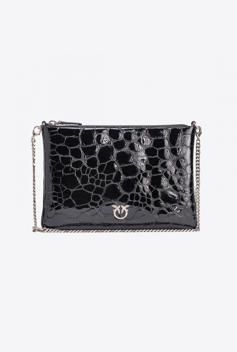 Pinko Galleria Lakovaná Crocodile Byty Love Bag Černé Stříbrné | SN-PKO32362