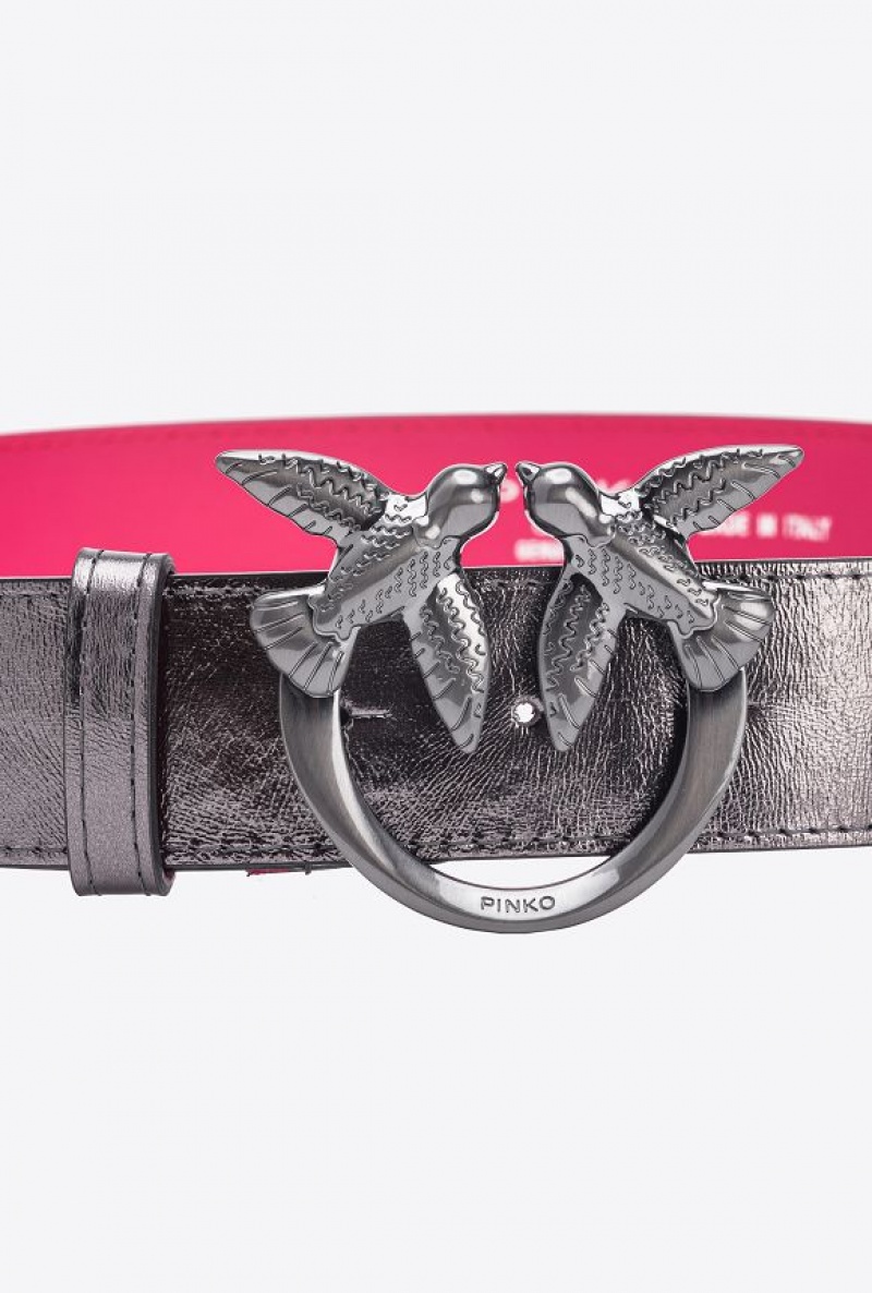 Pinko Galleria Laminated Belt With Love Birds 4cm Šedé | SN-PKO34180