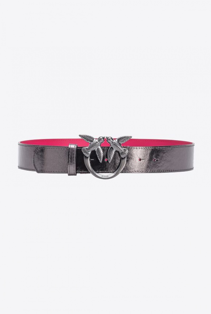 Pinko Galleria Laminated Belt With Love Birds 4cm Šedé | SN-PKO34180