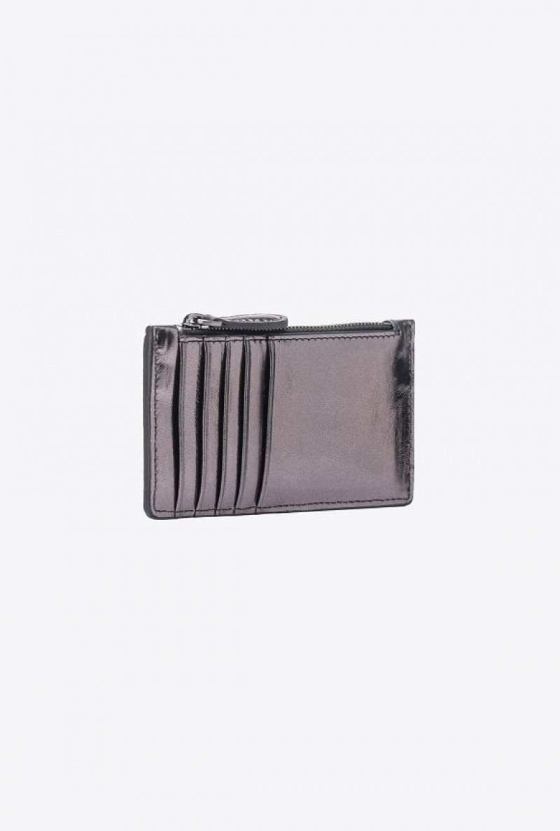 Pinko Galleria Laminated Læder Card Holder Šedé | SN-PKO34303