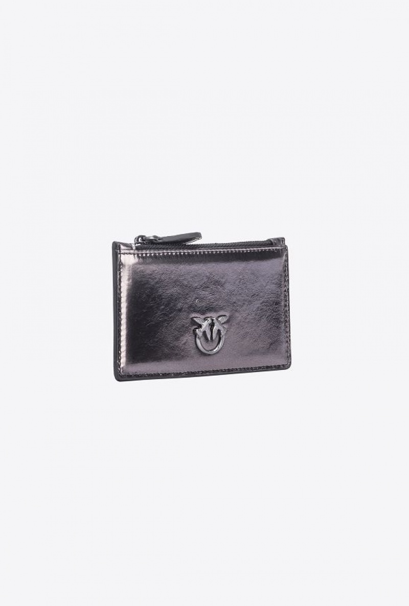 Pinko Galleria Laminated Læder Card Holder Šedé | SN-PKO34303