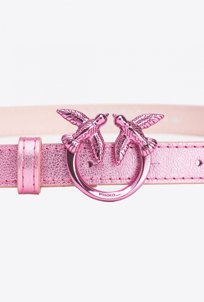 Pinko Galleria Laminated Pink Belt With Love Birds 2cm Růžové | SN-PKO34177