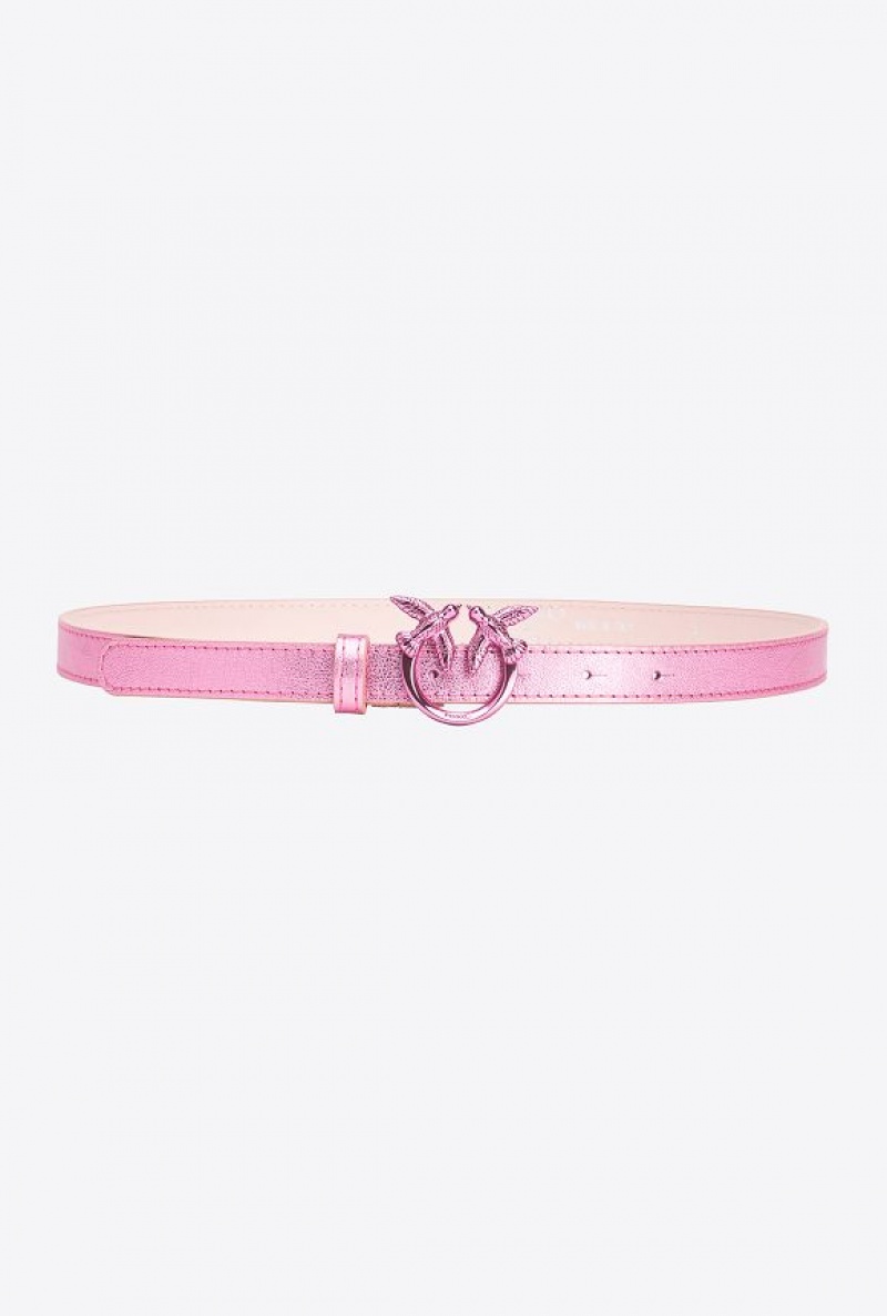 Pinko Galleria Laminated Pink Belt With Love Birds 2cm Růžové | SN-PKO34177