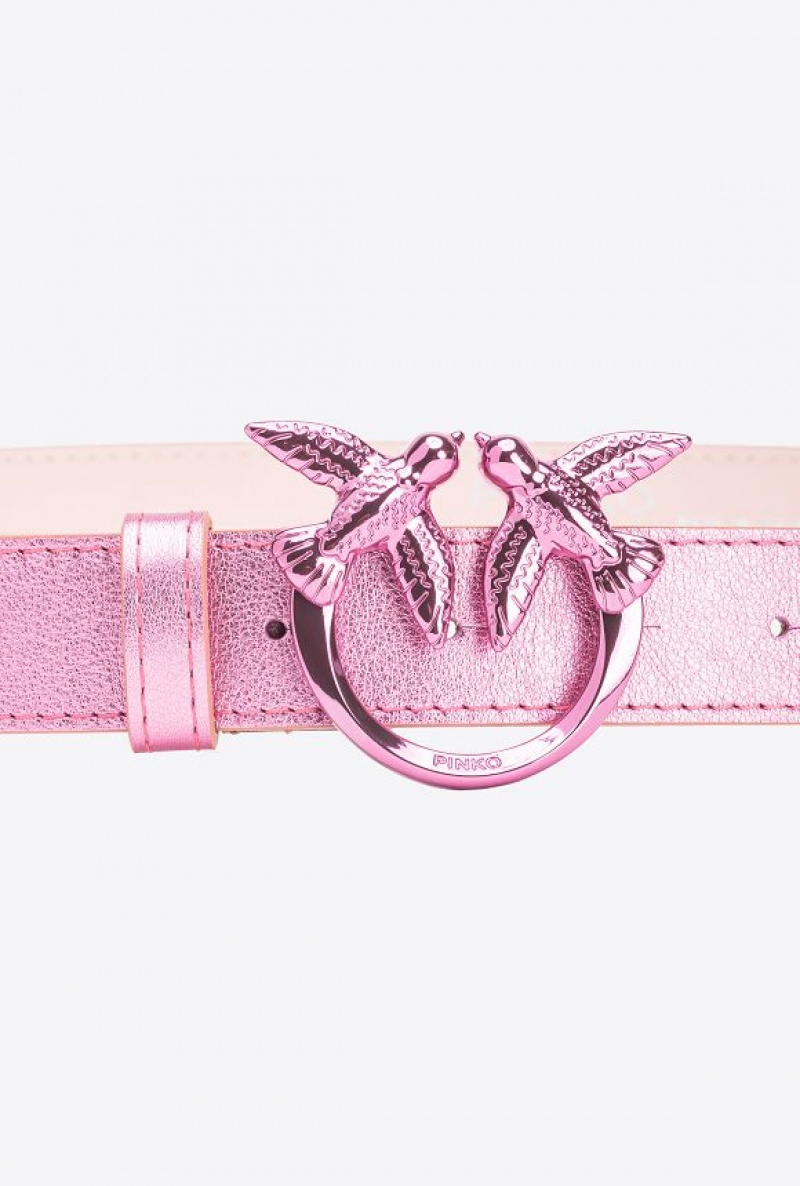 Pinko Galleria Laminated Pink Belt With Love Birds 3cm Růžové | SN-PKO34188