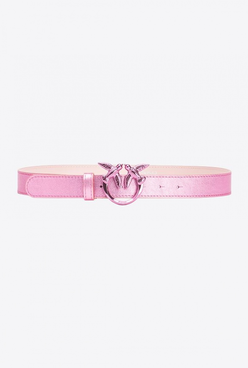 Pinko Galleria Laminated Pink Belt With Love Birds 3cm Růžové | SN-PKO34188