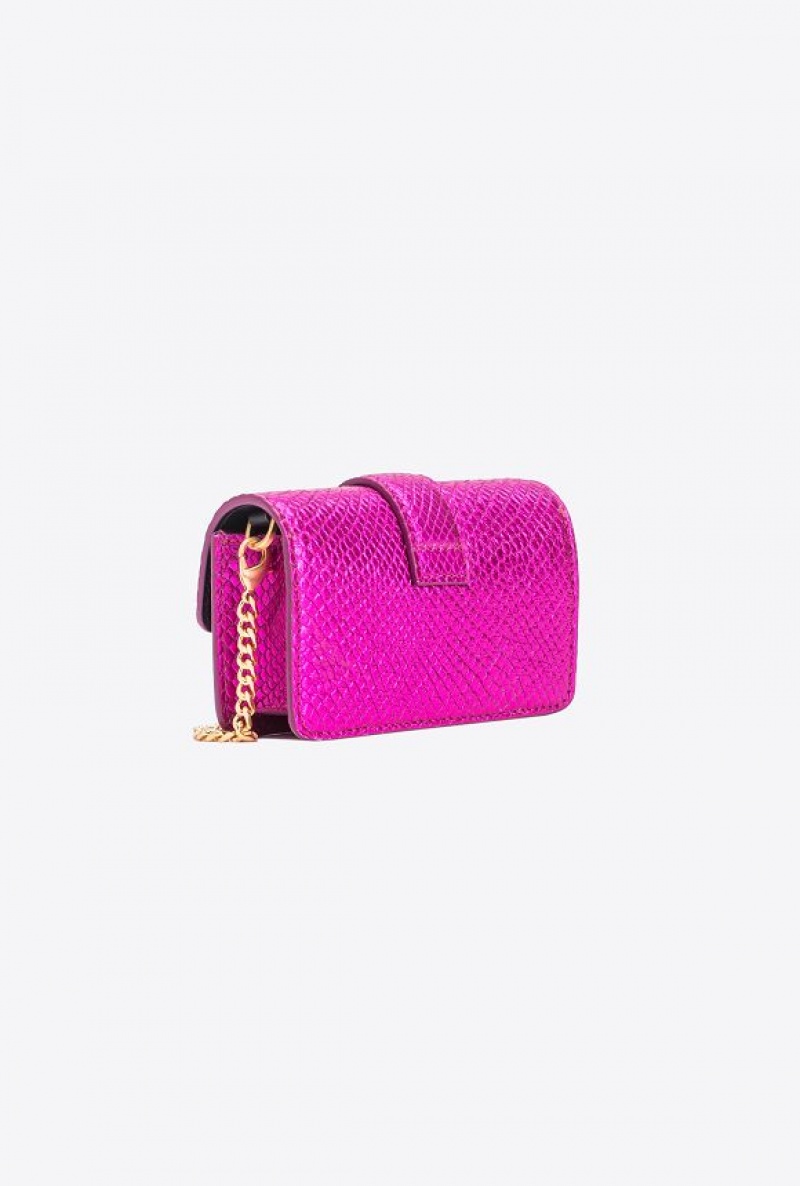 Pinko Galleria Laminated Reptile Micro Love Bag One Růžové Zlaté | SN-PKO32315