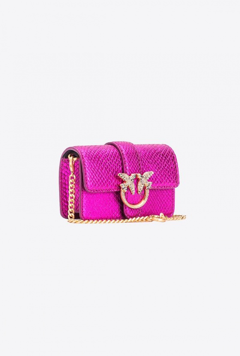 Pinko Galleria Laminated Reptile Micro Love Bag One Růžové Zlaté | SN-PKO32315