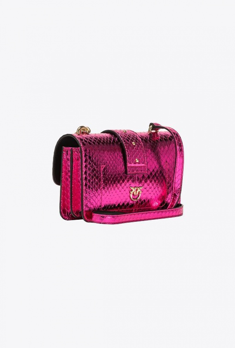 Pinko Galleria Laminated Reptile Mini Love Bag One Fuchsie Zlaté | SN-PKO32704