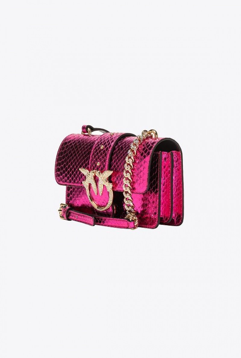 Pinko Galleria Laminated Reptile Mini Love Bag One Fuchsie Zlaté | SN-PKO32704