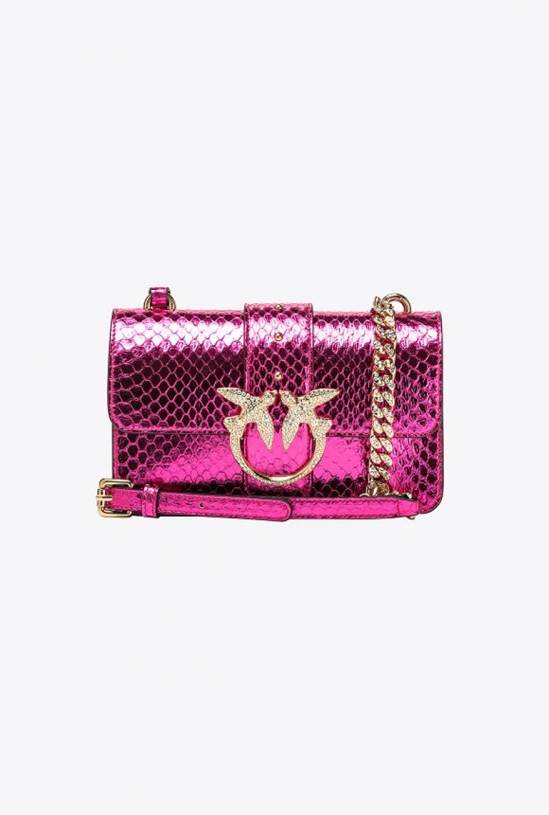 Pinko Galleria Laminated Reptile Mini Love Bag One Fuchsie Zlaté | SN-PKO32704