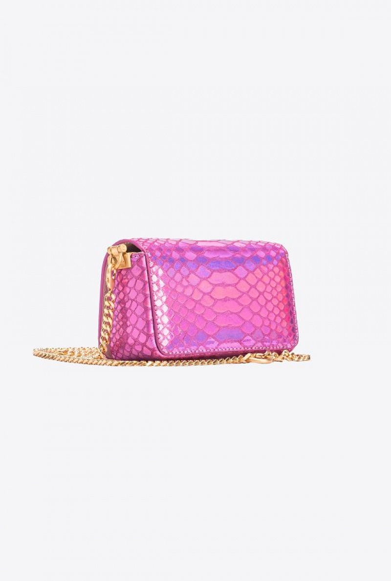 Pinko Galleria Micro Love Bag Click In Holographic Reptile Skin Růžové Zlaté | SN-PKO32664