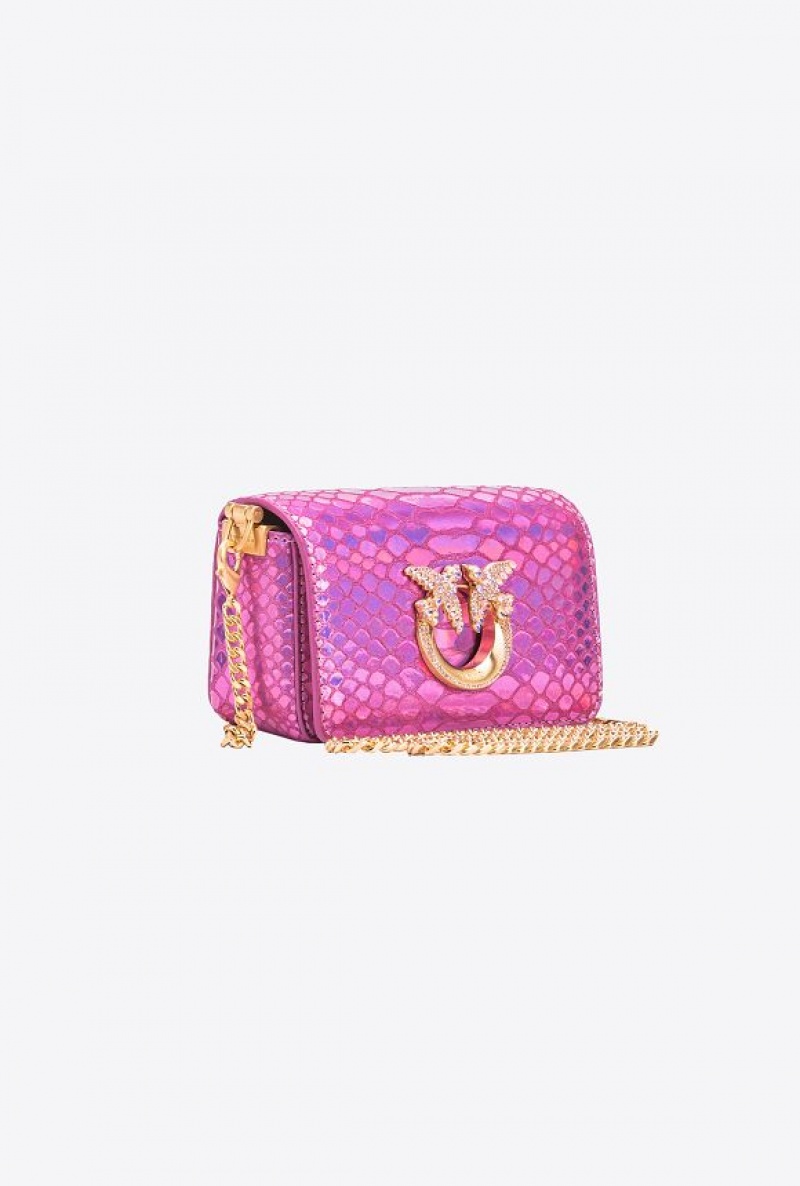 Pinko Galleria Micro Love Bag Click In Holographic Reptile Skin Růžové Zlaté | SN-PKO32664