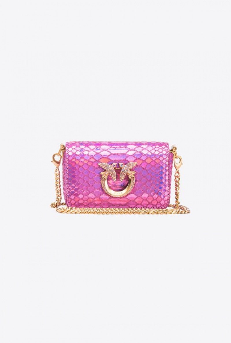 Pinko Galleria Micro Love Bag Click In Holographic Reptile Skin Růžové Zlaté | SN-PKO32664