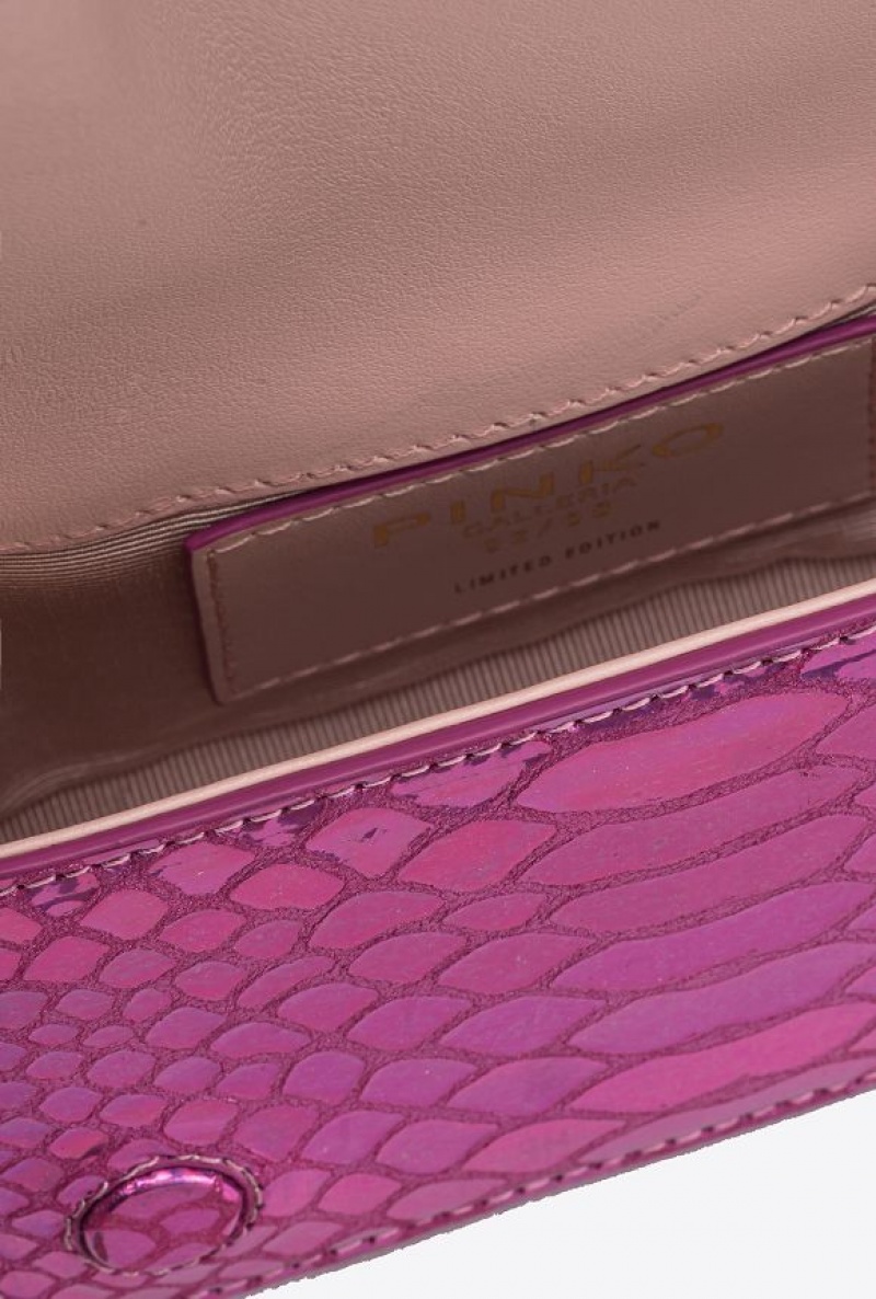 Pinko Galleria Micro Love Bag Click In Holographic Reptile Skin Růžové Zlaté | SN-PKO32357