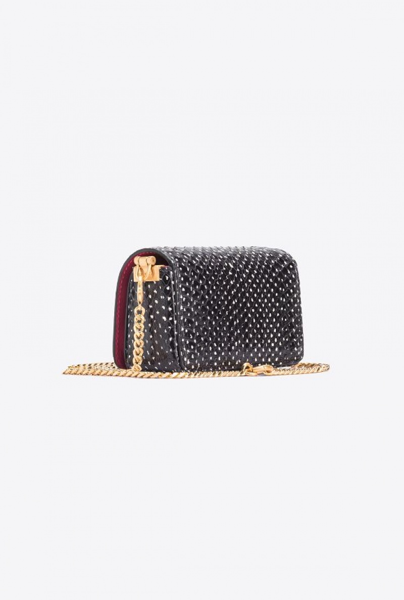 Pinko Galleria Micro Love Bag Click In Polka-dot Printed Reptile Skin Bílé Černé Zlaté | SN-PKO32836