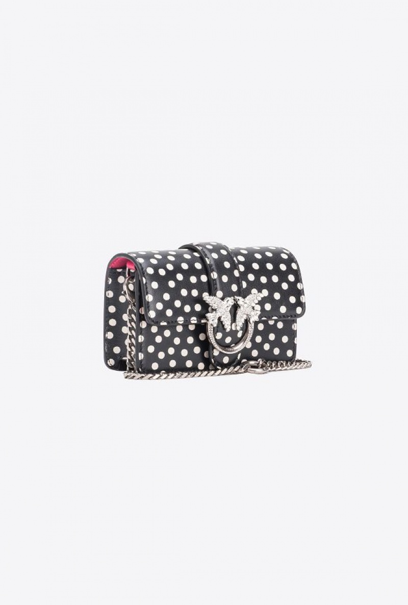 Pinko Galleria Micro Love Bag One In Polka Dot Print Černé Bílé Stříbrné | SN-PKO32421