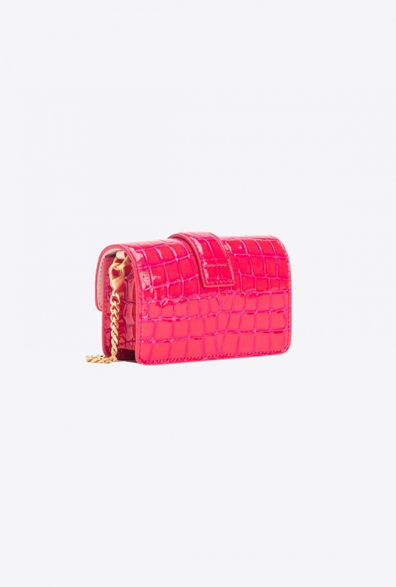 Pinko Galleria Micro Love Bag One In Shiny Crocodile Print Růžové Zlaté | SN-PKO34317