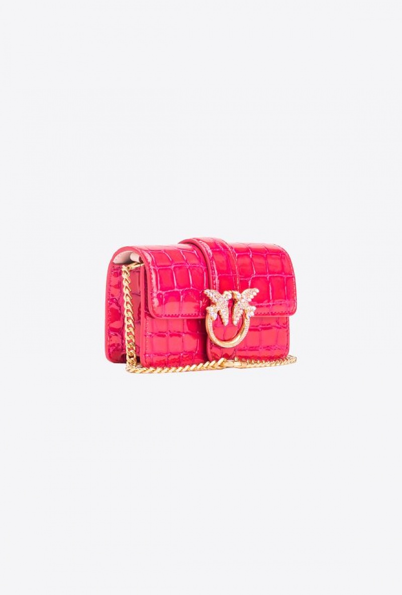 Pinko Galleria Micro Love Bag One In Shiny Crocodile Print Růžové Zlaté | SN-PKO34317