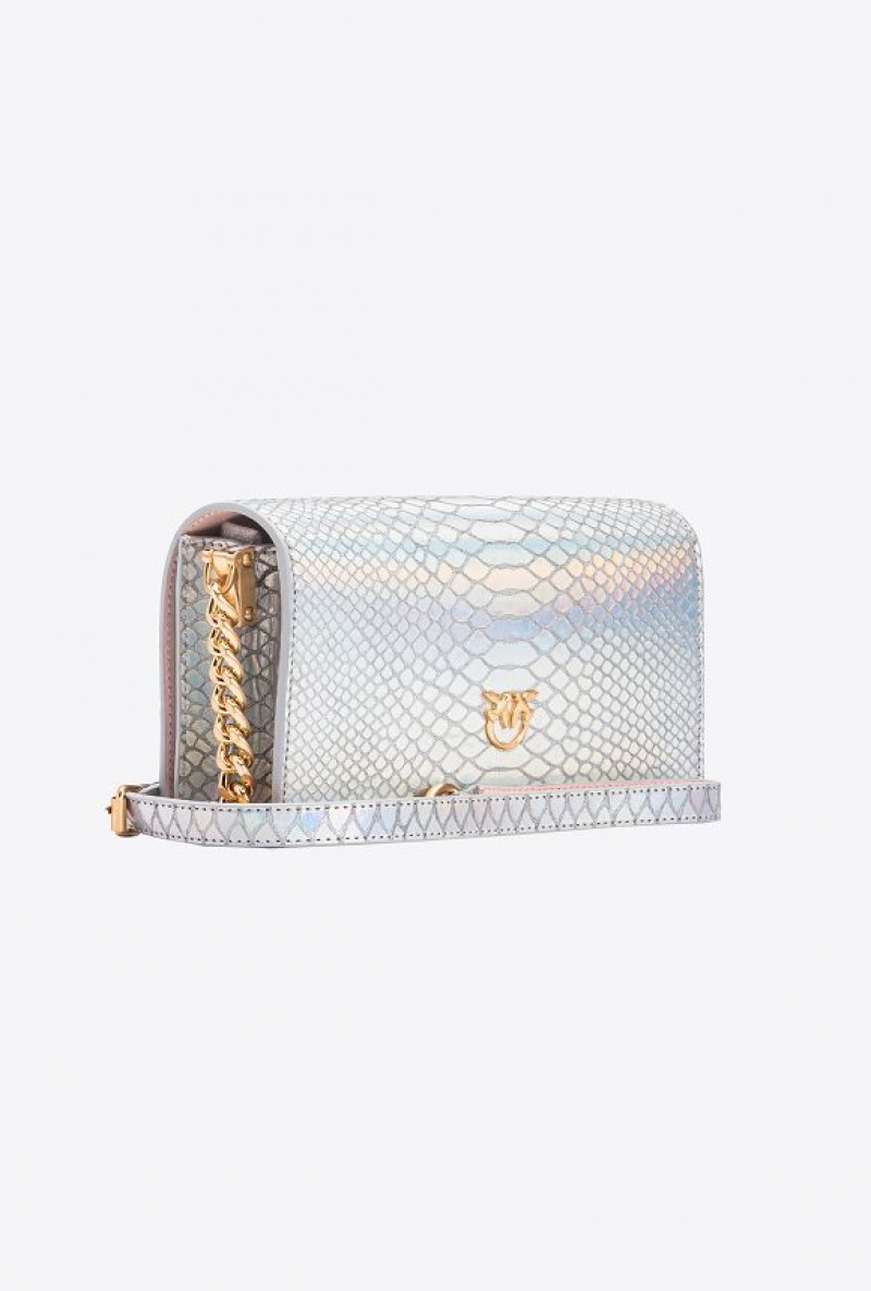 Pinko Galleria Mini Love Bag Click In Holographic Silver Reptile Skin Stříbrné Zlaté | SN-PKO32344