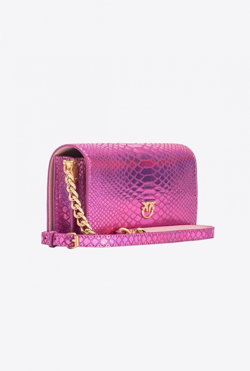 Pinko Galleria Mini Love Bag Click In Holographic Reptile Skin Růžové Zlaté | SN-PKO32703