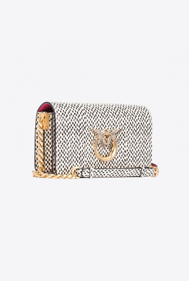 Pinko Galleria Mini Love Bag Click In Polka Dot-printed Reptile Skin Bílé Černé Zlaté | SN-PKO32340