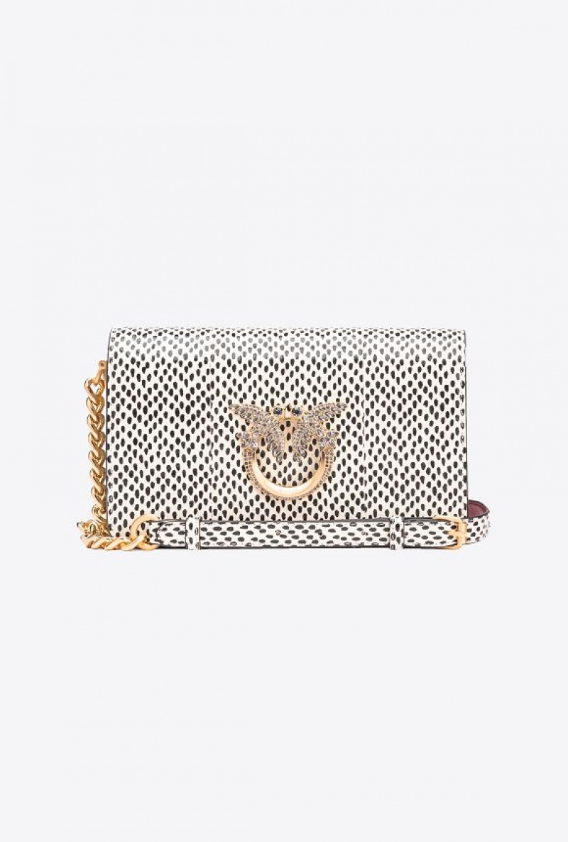 Pinko Galleria Mini Love Bag Click In Polka Dot-printed Reptile Skin Bílé Černé Zlaté | SN-PKO32340