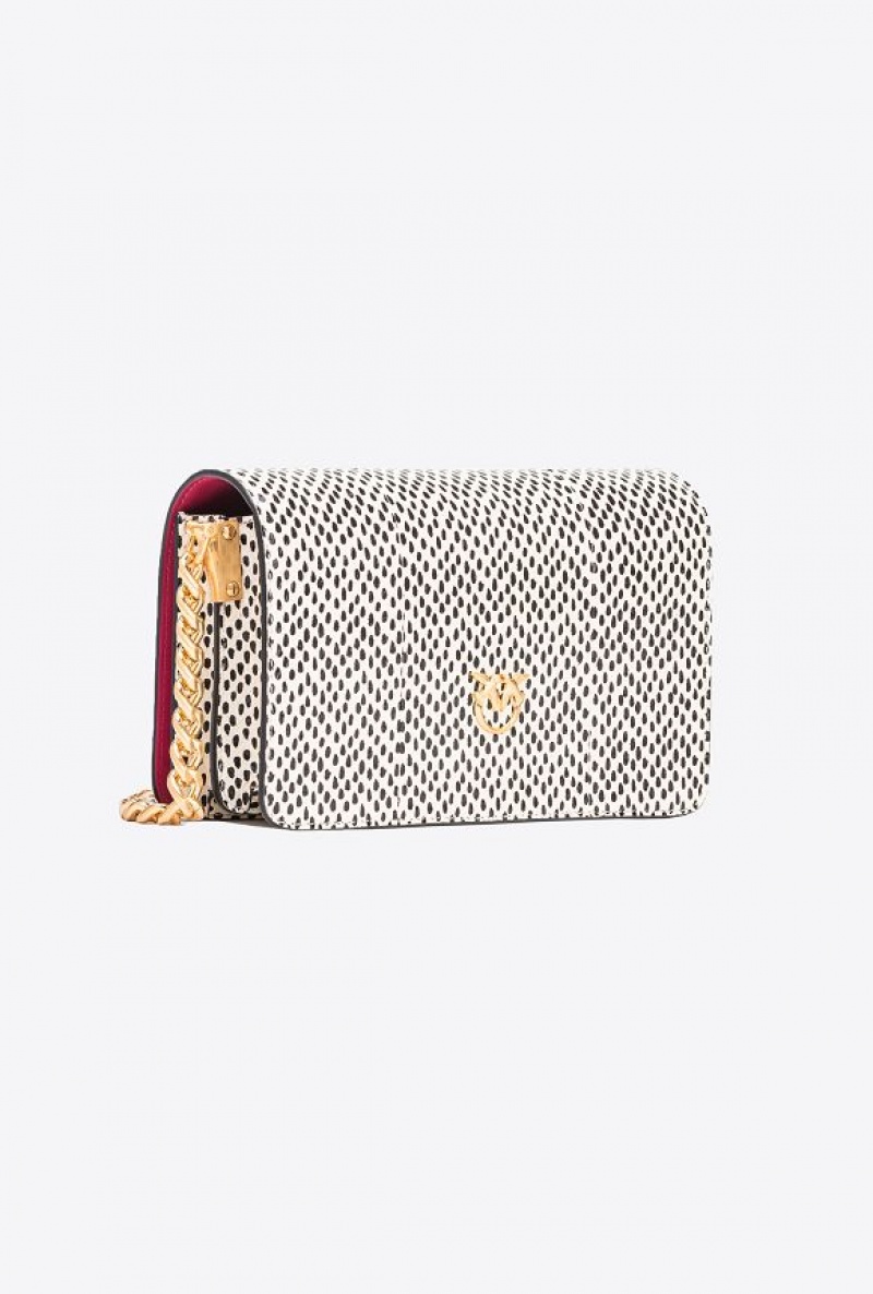 Pinko Galleria Mini Love Bag Click In Polka Dot-printed Reptile Skin Bílé Černé Zlaté | SN-PKO32652