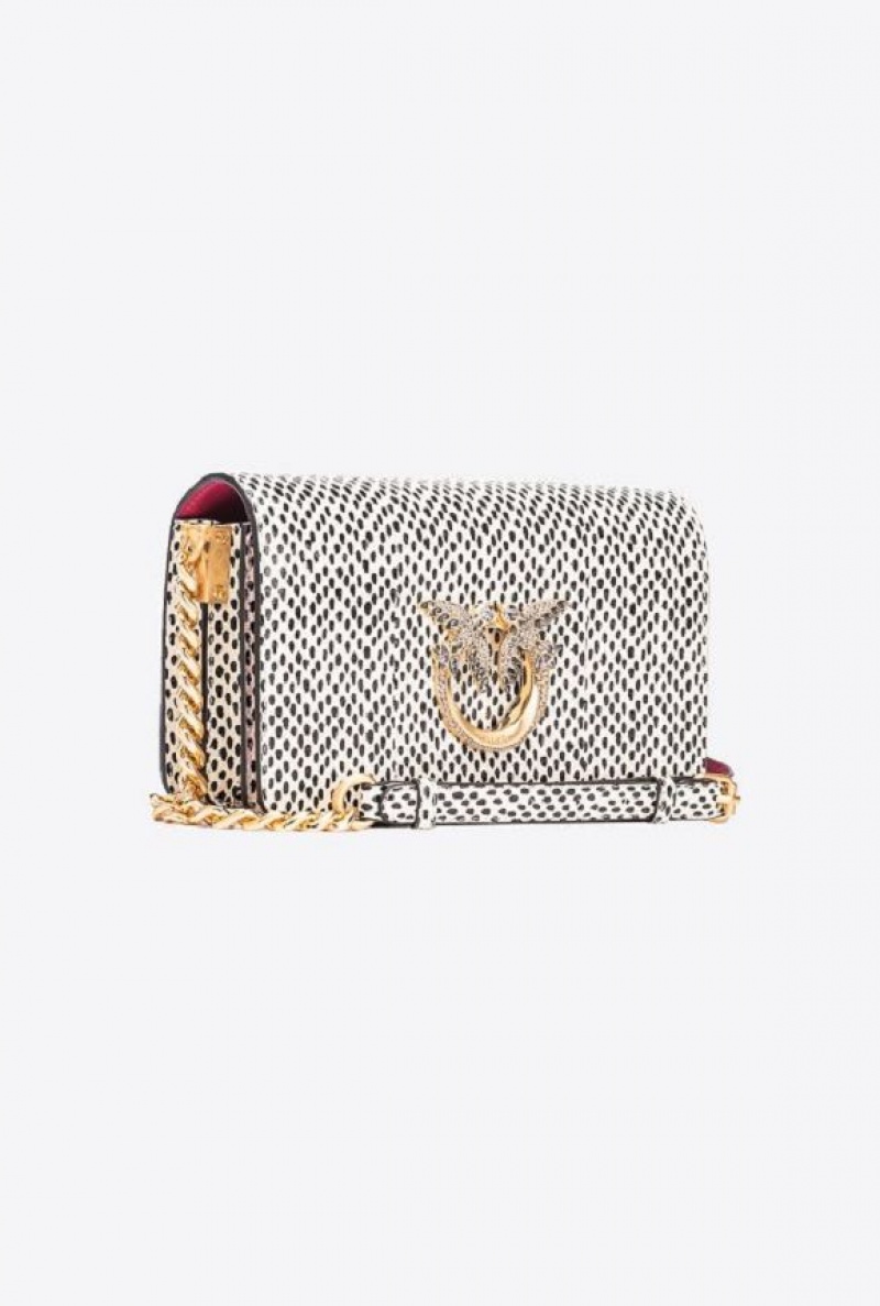 Pinko Galleria Mini Love Bag Click In Polka Dot-printed Reptile Skin Bílé Černé Zlaté | SN-PKO32804