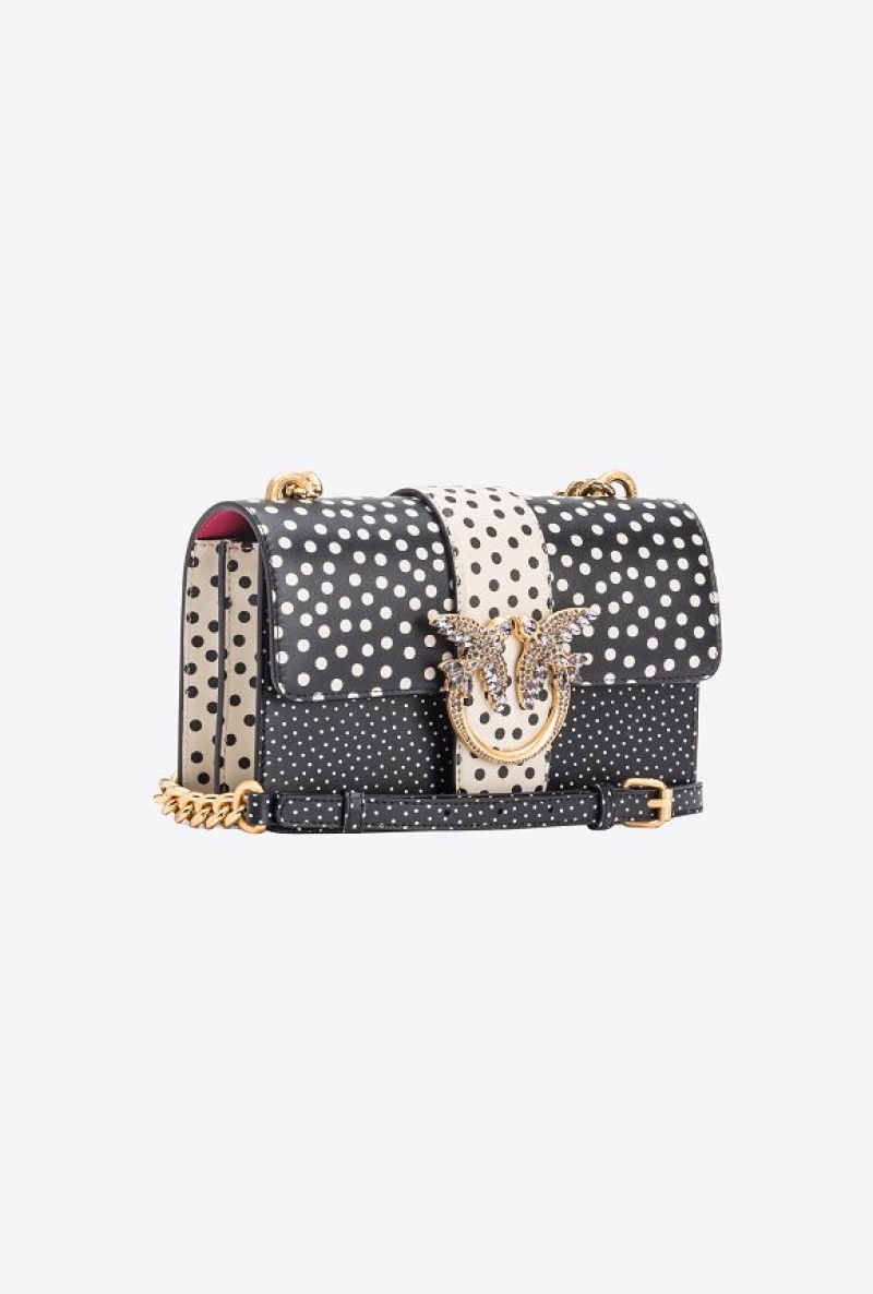 Pinko Galleria Mini Love Bag One In Polka Dot Print Černé Bílé Stříbrné | SN-PKO32665