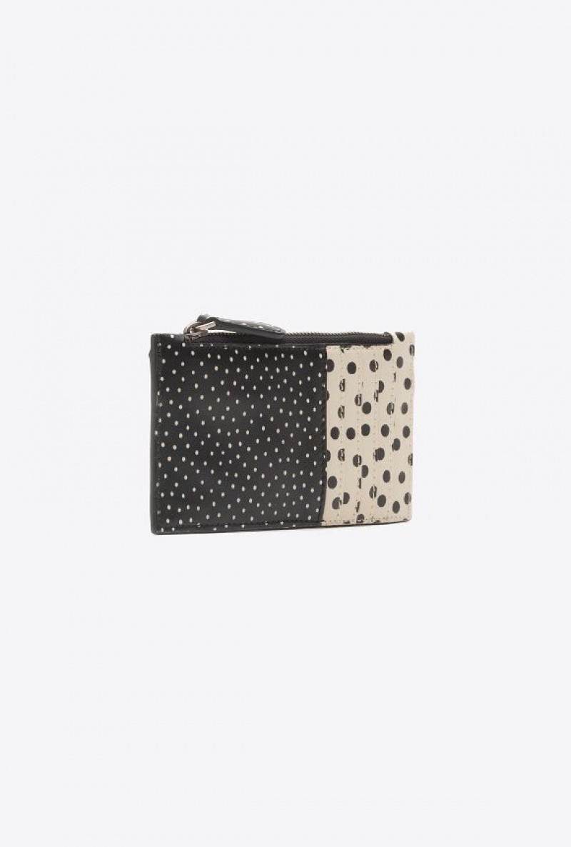 Pinko Galleria Polka-dot Card Holder With Zip Černé Bílé Stříbrné | SN-PKO34296