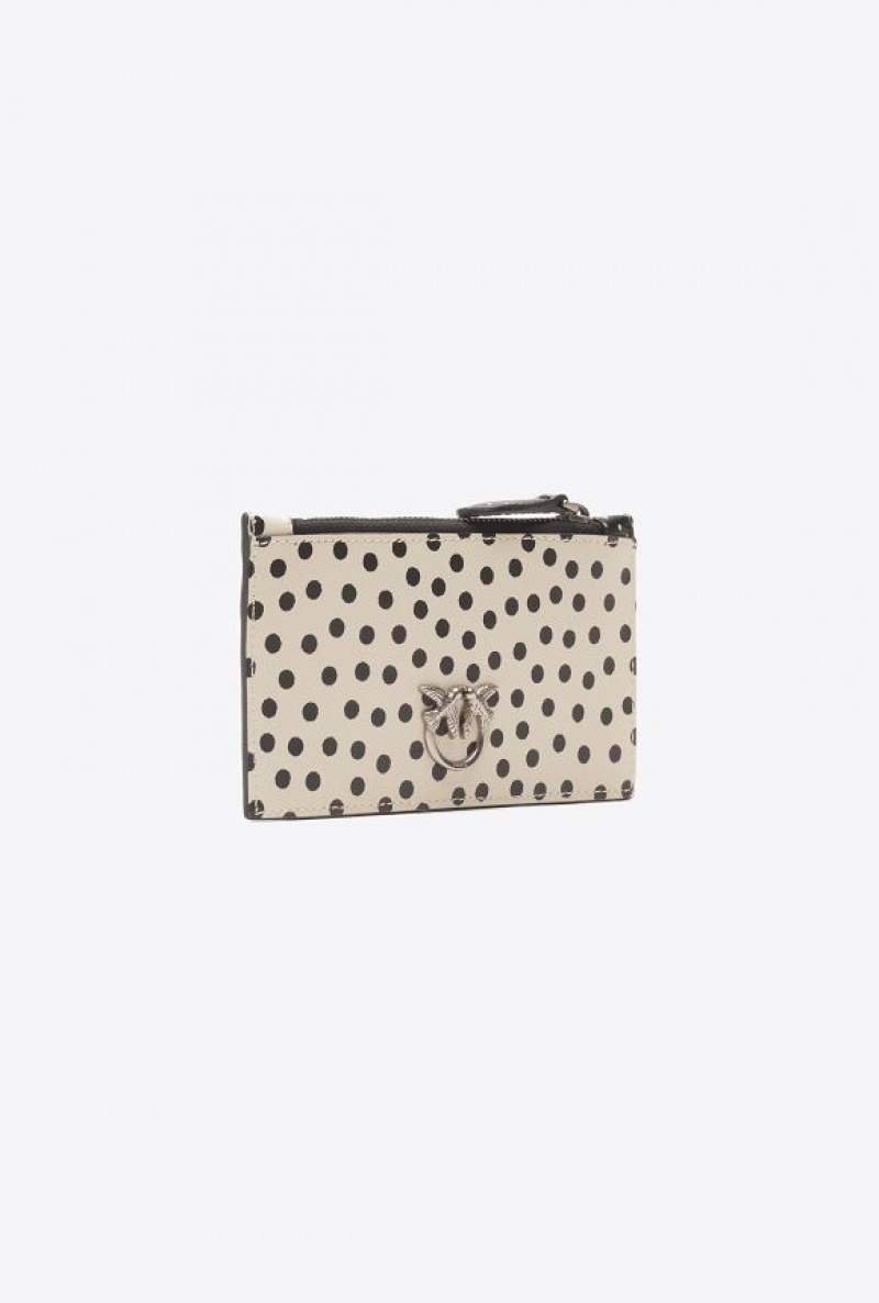 Pinko Galleria Polka-dot Card Holder With Zip Černé Bílé Stříbrné | SN-PKO34296