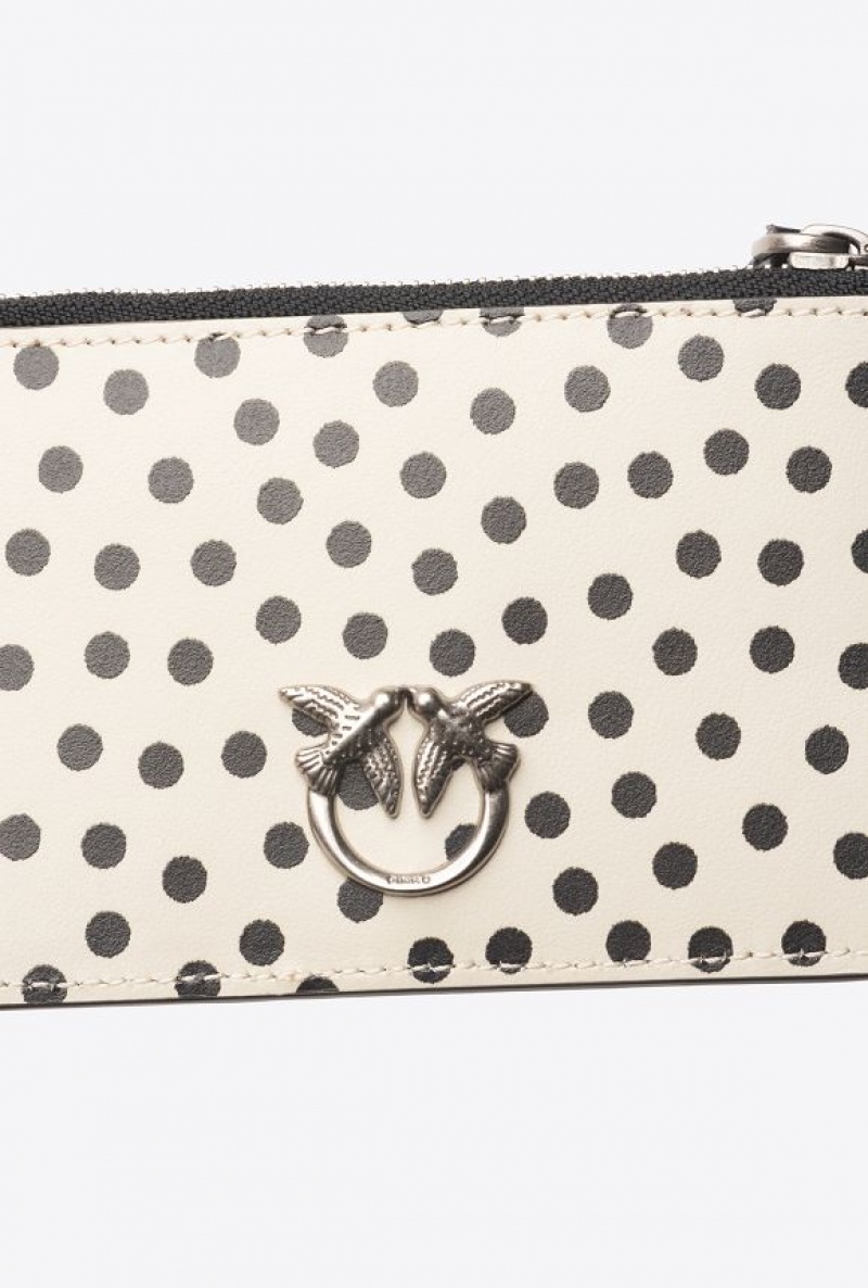 Pinko Galleria Polka-dot Card Holder With Zip Černé Bílé Stříbrné | SN-PKO34296