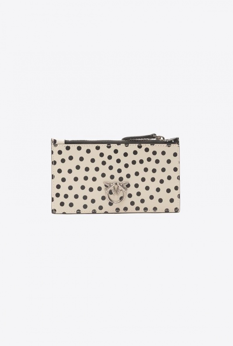 Pinko Galleria Polka-dot Card Holder With Zip Černé Bílé Stříbrné | SN-PKO34296