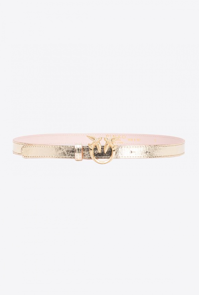 Pinko Galleria Thin Laminated Belt With Love Birds 2cm Zlaté | SN-PKO34174