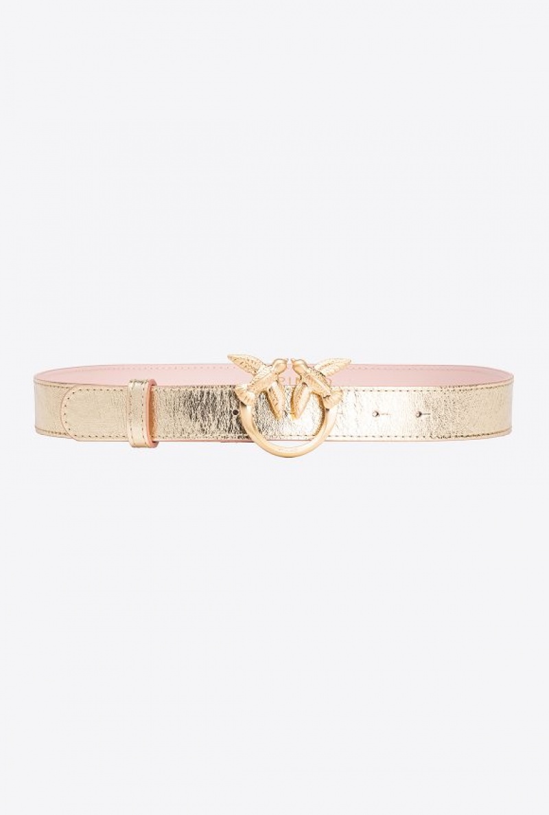 Pinko Galleria Thin Laminated Belt With Love Birds 3cm Zlaté | SN-PKO34187