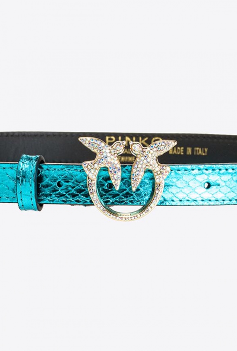 Pinko Galleria Thin Laminated Reptile Skin Belt Zlaté | SN-PKO34189