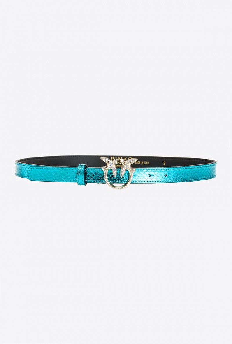 Pinko Galleria Thin Laminated Reptile Skin Belt Zlaté | SN-PKO34189