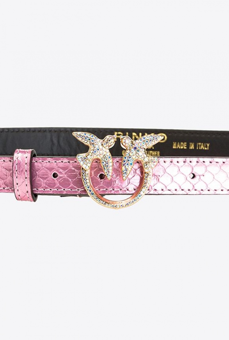 Pinko Galleria Thin Laminated Reptile Skin Belt Růžové Zlaté | SN-PKO34190