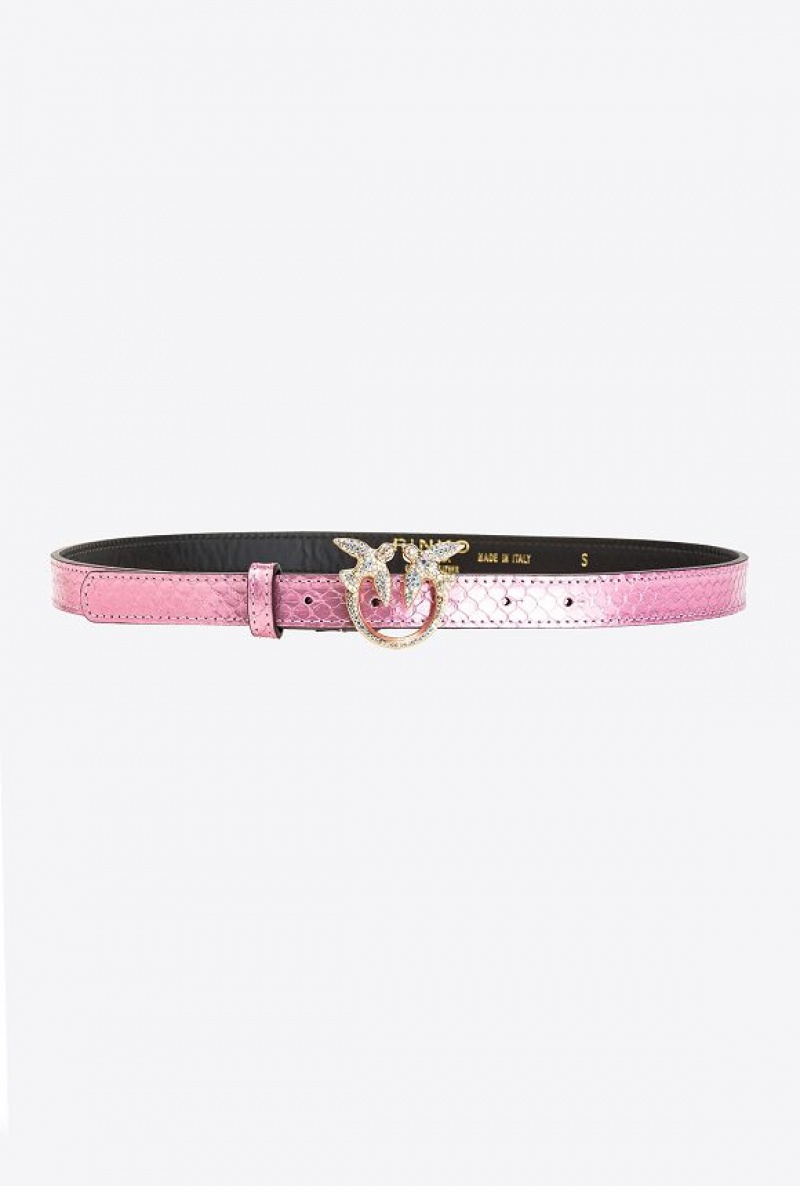 Pinko Galleria Thin Laminated Reptile Skin Belt Růžové Zlaté | SN-PKO34190