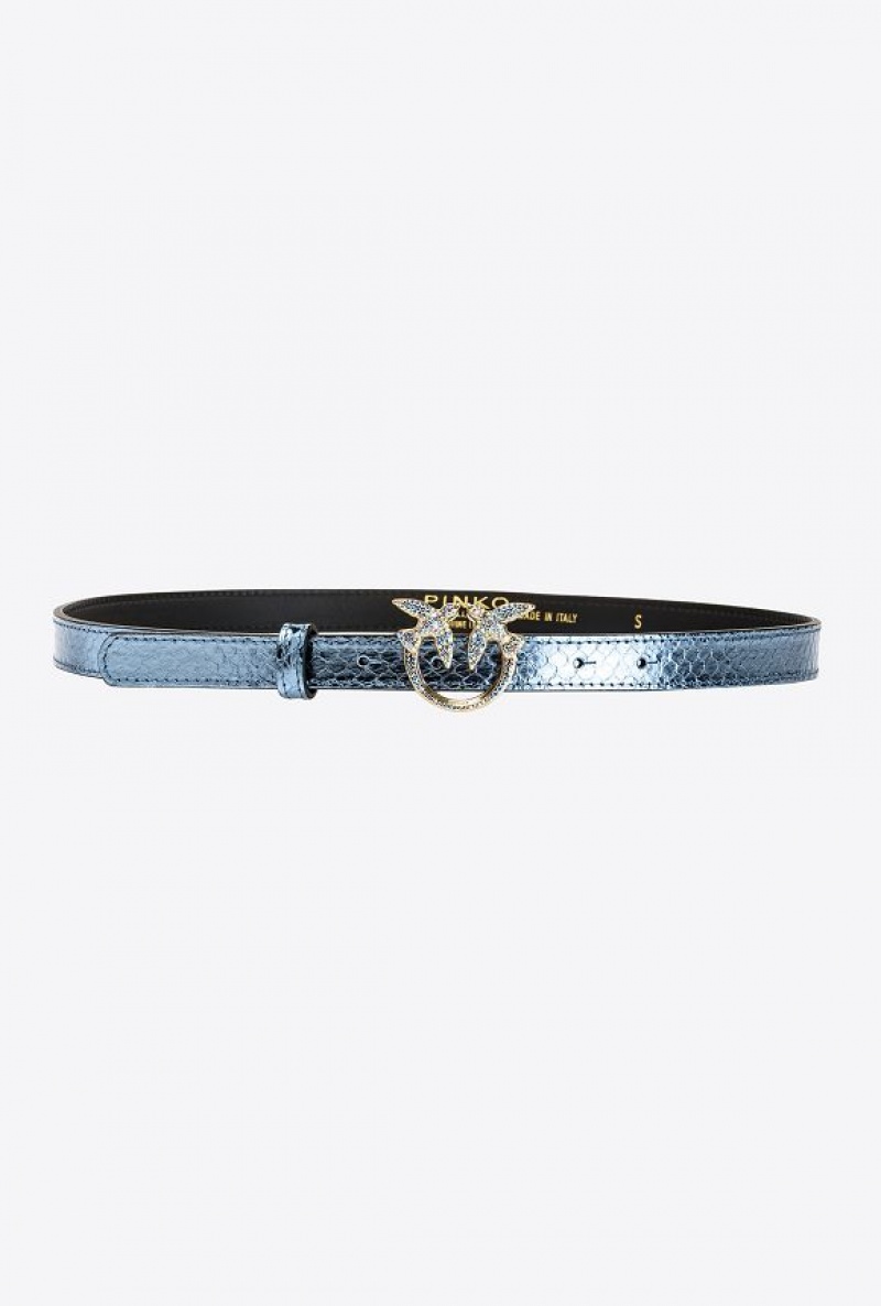 Pinko Galleria Thin Laminated Reptile Skin Belt Světle Blankyt Zlaté | SN-PKO34191