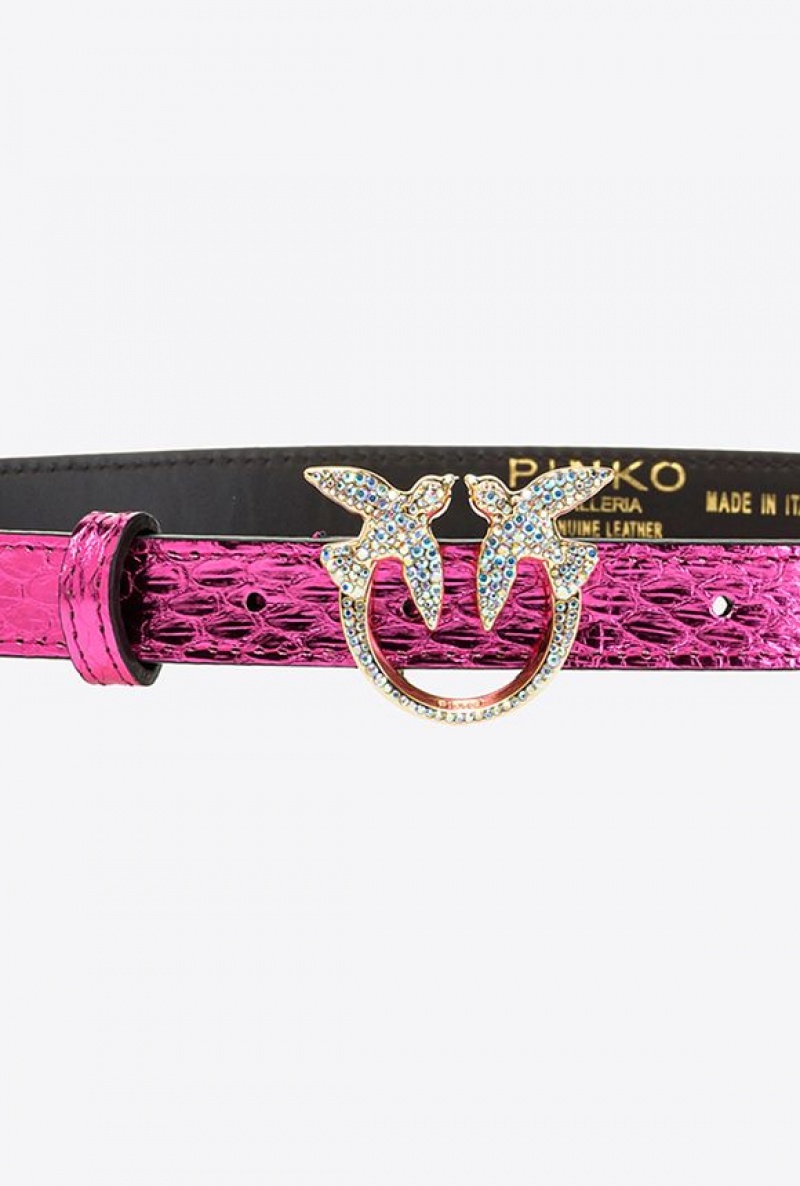 Pinko Galleria Thin Laminated Reptile Skin Belt Fuchsie Zlaté | SN-PKO34192