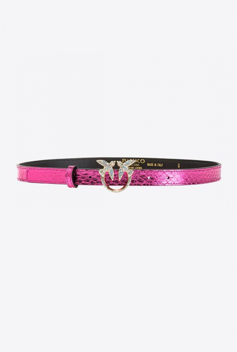 Pinko Galleria Thin Laminated Reptile Skin Belt Fuchsie Zlaté | SN-PKO34192