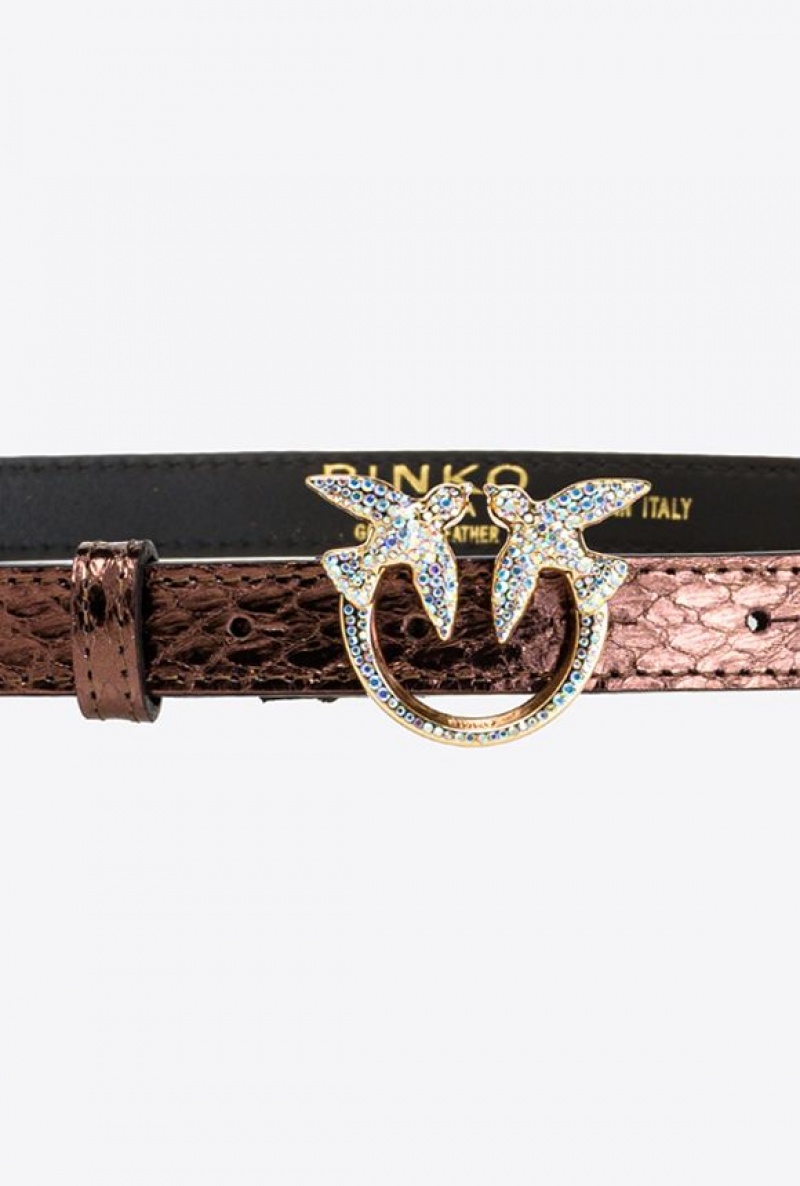 Pinko Galleria Thin Laminated Reptile Skin Belt Fialové Zlaté | SN-PKO34193