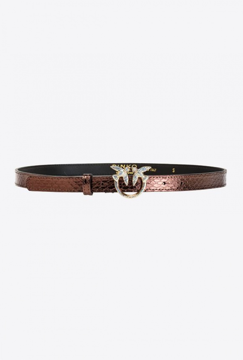 Pinko Galleria Thin Laminated Reptile Skin Belt Fialové Zlaté | SN-PKO34193