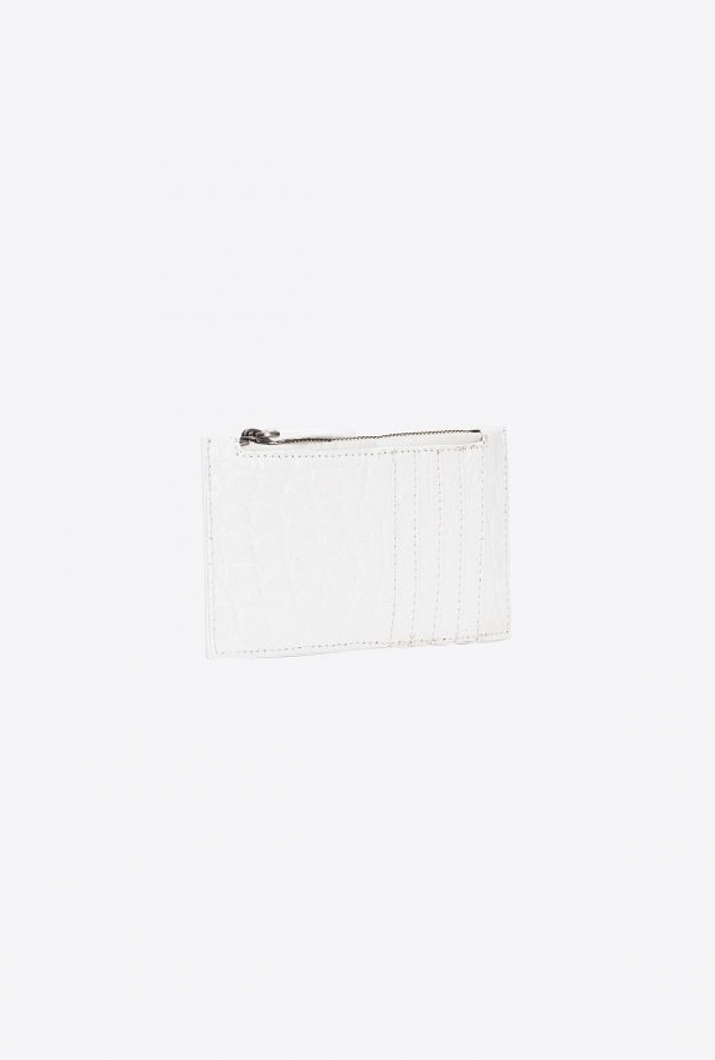 Pinko Galleria White Crocodile-print Card Holder Bílé Bílé Stříbrné | SN-PKO34307