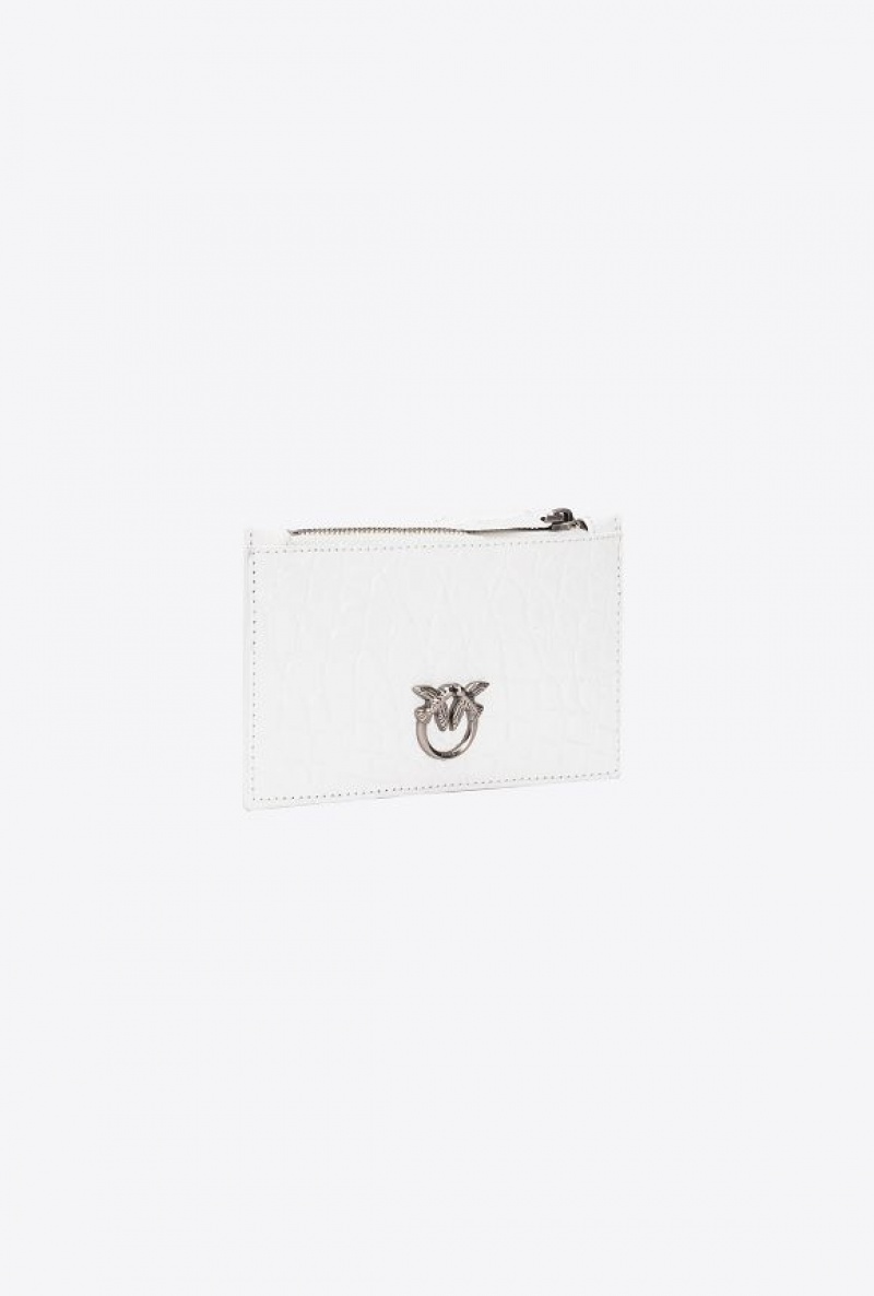 Pinko Galleria White Crocodile-print Card Holder Bílé Bílé Stříbrné | SN-PKO34307