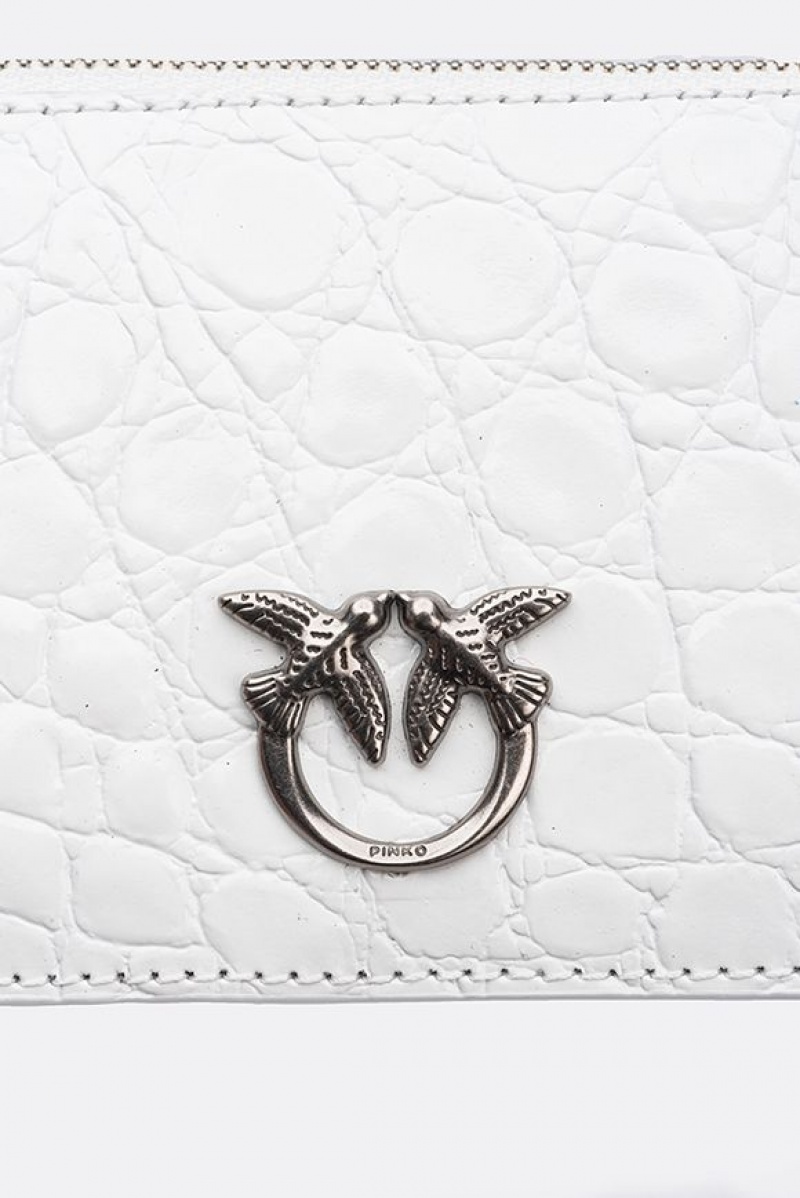 Pinko Galleria White Crocodile-print Card Holder Bílé Bílé Stříbrné | SN-PKO34307